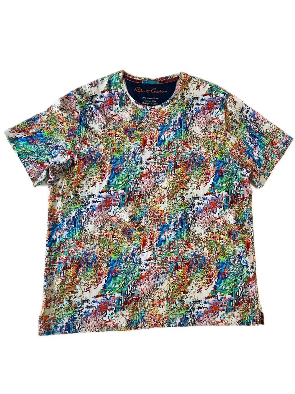 Robert Graham Abstract Multicolor 100% Cotton T-Shirt Mens Size Large
